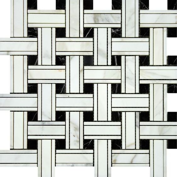 Calacatta Gold Marble Polished Triple Weave Mosaic Tile w / Black Dots-Marble Mosaic-American Tile Depot