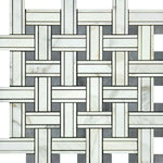 Calacatta Gold Marble Polished Triple Weave Mosaic Tile w / Blue Gray Dots-Marble Mosaic-American Tile Depot