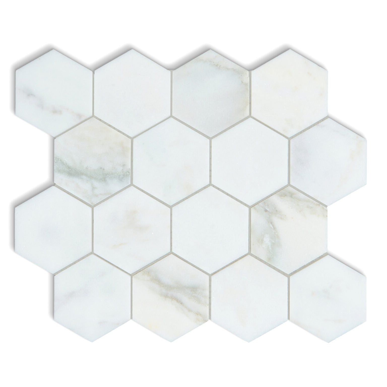 Calacatta Oliva Marble Honed 3" Hexagon Mosaic Tile-Marble Mosaic-American Tile Depot