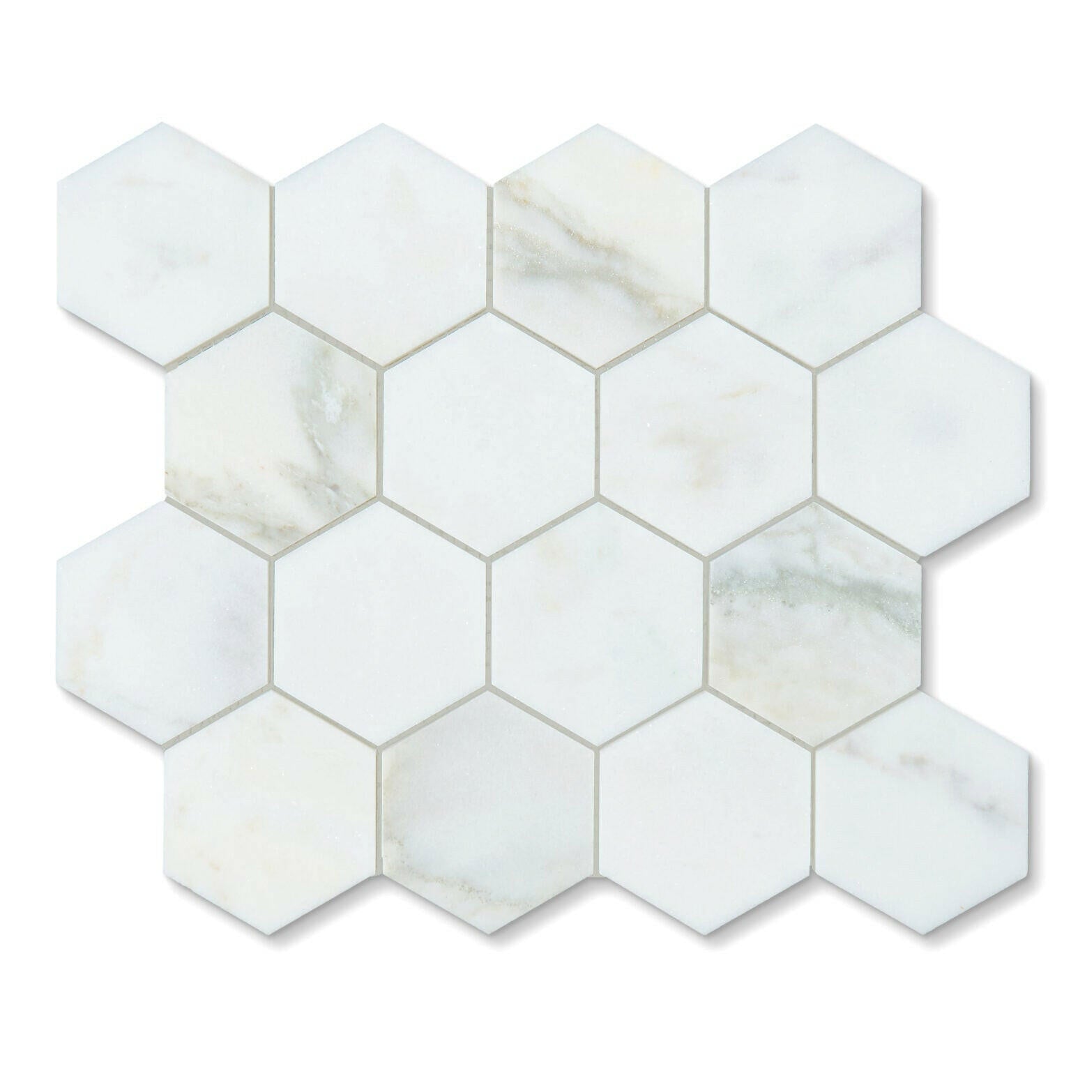 Calacatta Oliva Marble Honed 3" Hexagon Mosaic Tile-Marble Mosaic-American Tile Depot