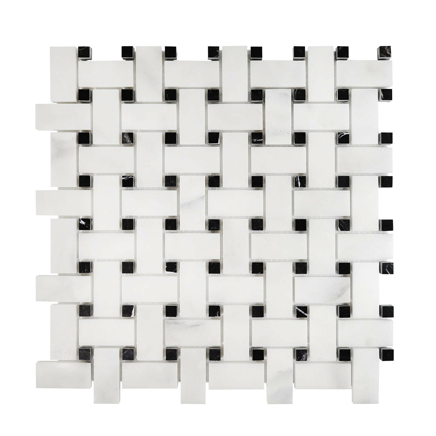 Calacatta Oliva Marble Honed Basketweave Mosaic Tile w/ Black Dots-Marble Mosaic-American Tile Depot