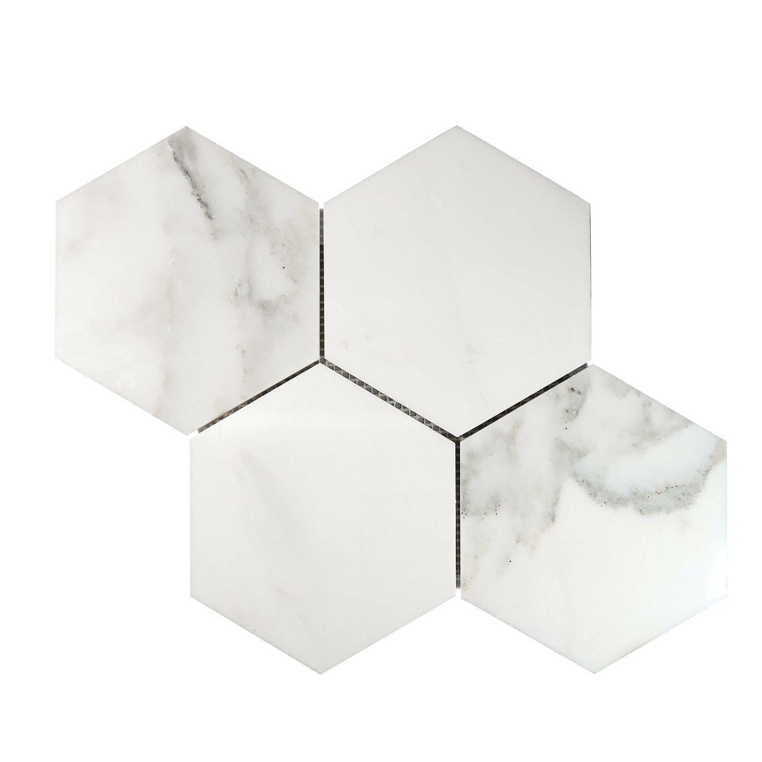 Calacatta Oliva Marble Polished 6" Hexagon Mosaic Tile-Marble Mosaic-American Tile Depot