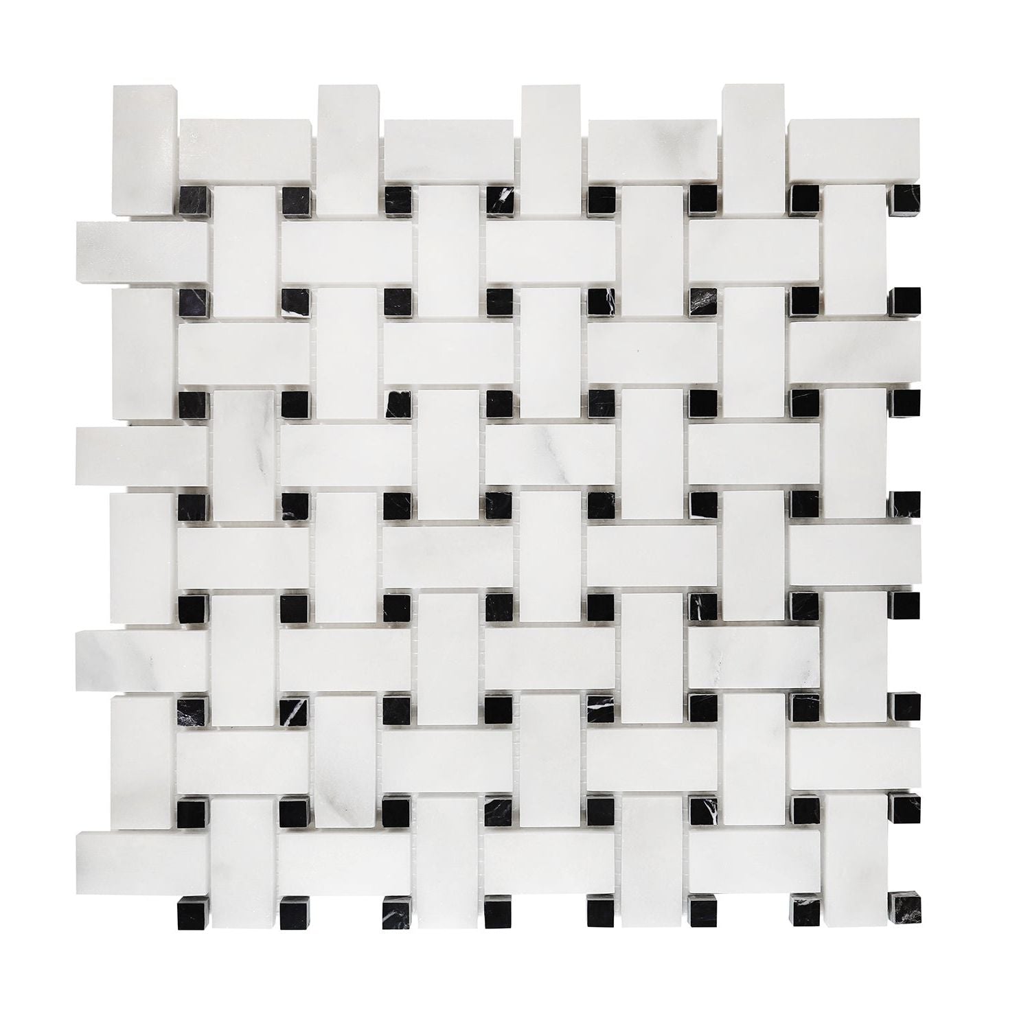 Calacatta Oliva Marble Polished Basketweave Mosaic Tile w/ Black Dots-Marble Mosaic-American Tile Depot