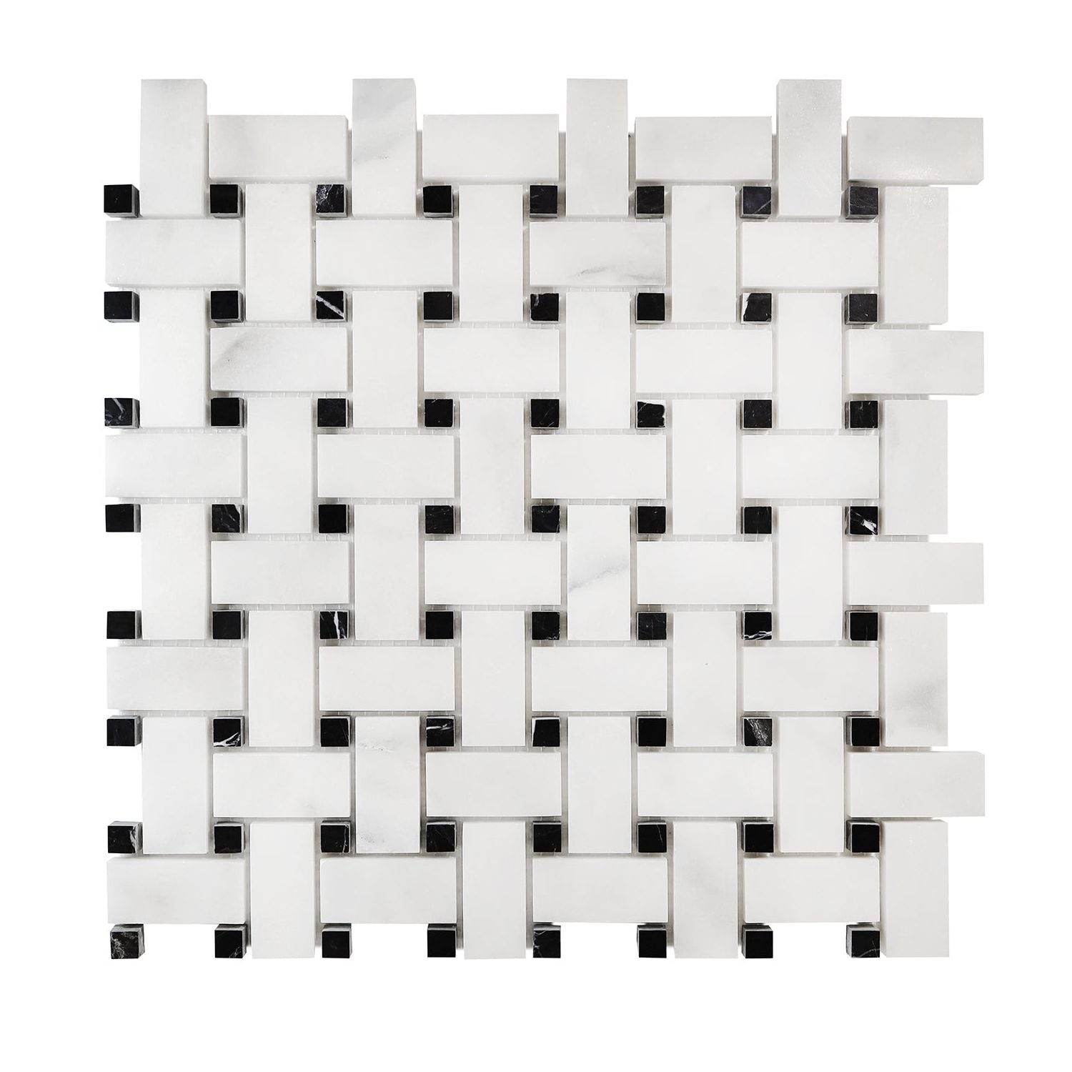 Calacatta Oliva Marble Polished Basketweave Mosaic Tile w/ Black Dots-Marble Mosaic-American Tile Depot