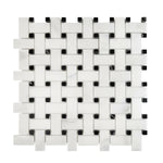 Calacatta Oliva Marble Polished Basketweave Mosaic Tile w/ Black Dots-Marble Mosaic-American Tile Depot