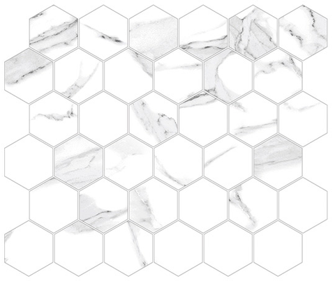 2 X 2 Calacatta White Hexagon Polished Porcelain Mosaic Tile