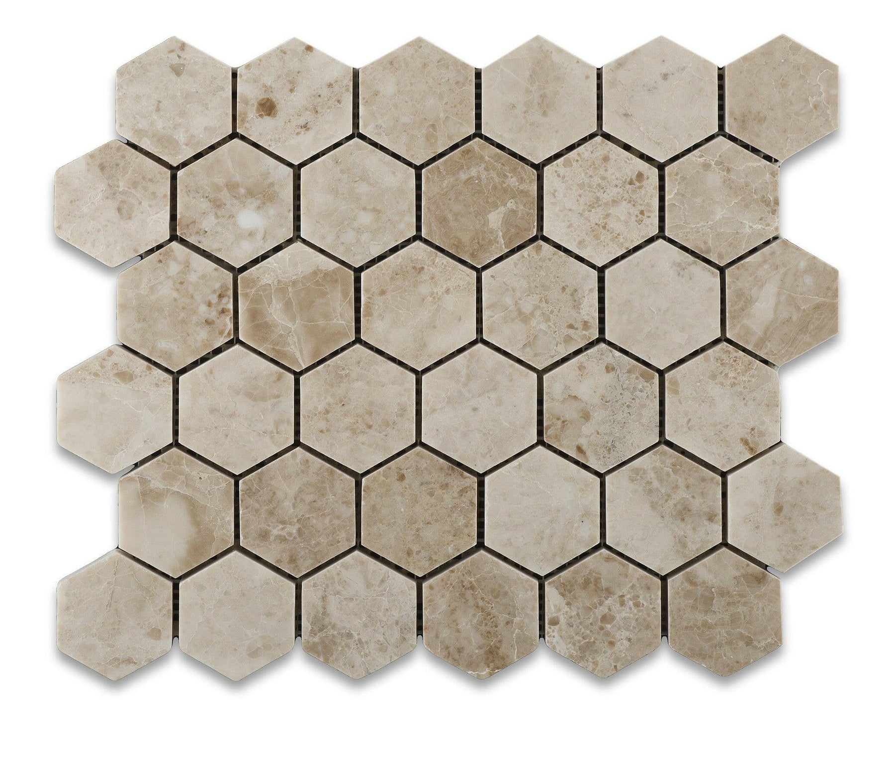 Cappuccino Marble Polished 2" Hexagon Mosaic Tile-Marble Mosaic-American Tile Depot