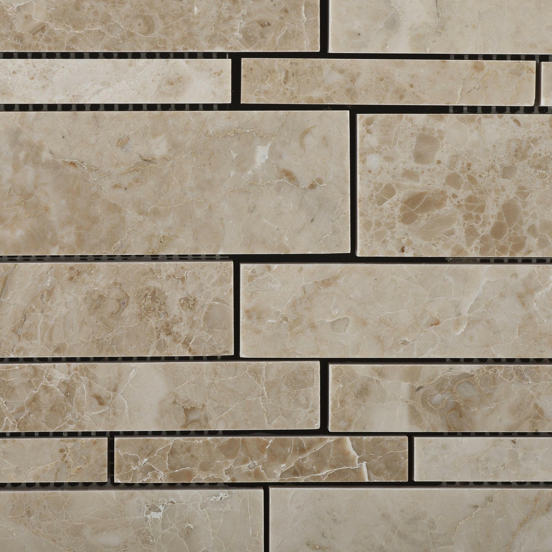 Cappuccino Marble Polished Random Strip Mosaic Tile-Marble Mosaic-American Tile Depot