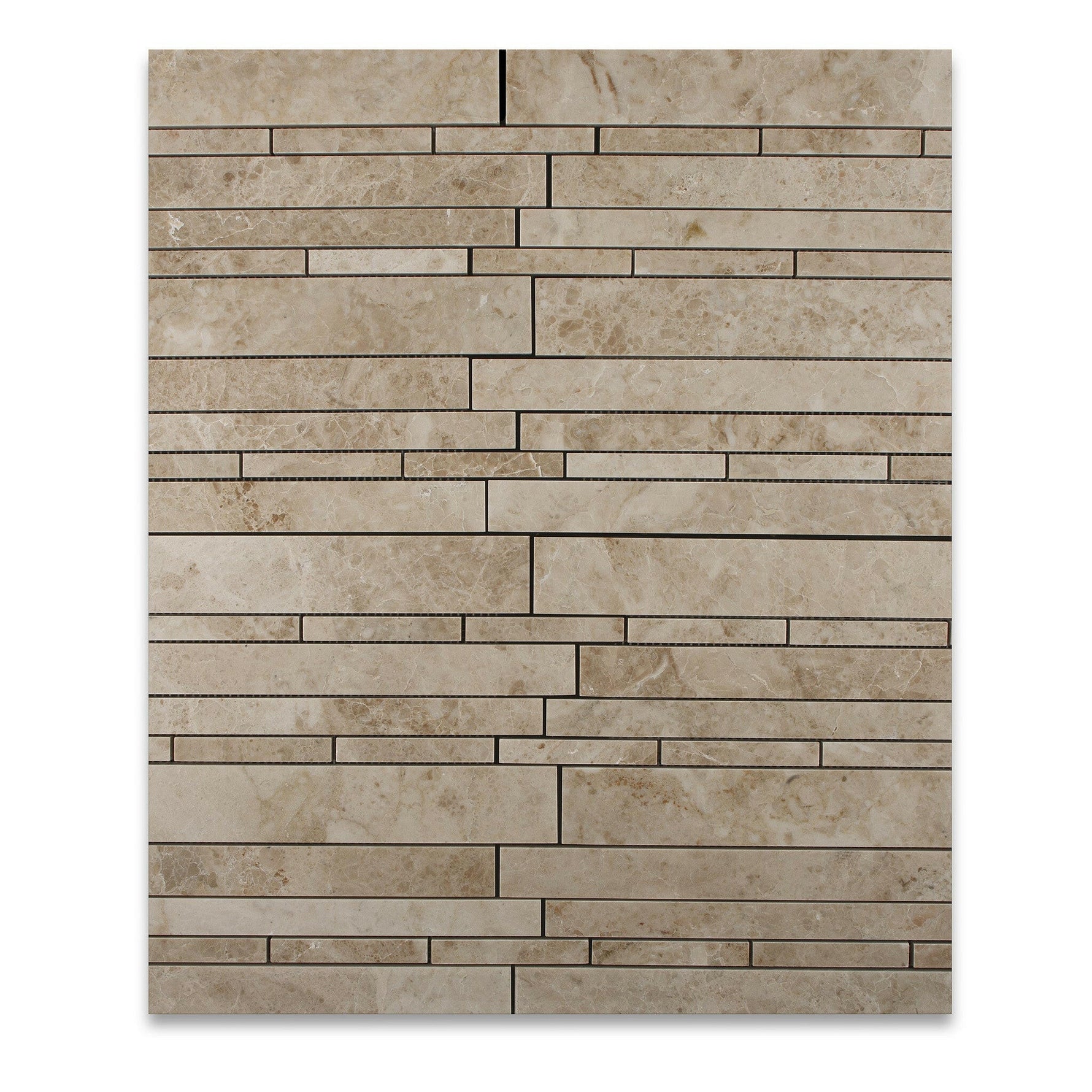 Cappuccino Marble Polished Random Strip Mosaic Tile-Marble Mosaic-American Tile Depot