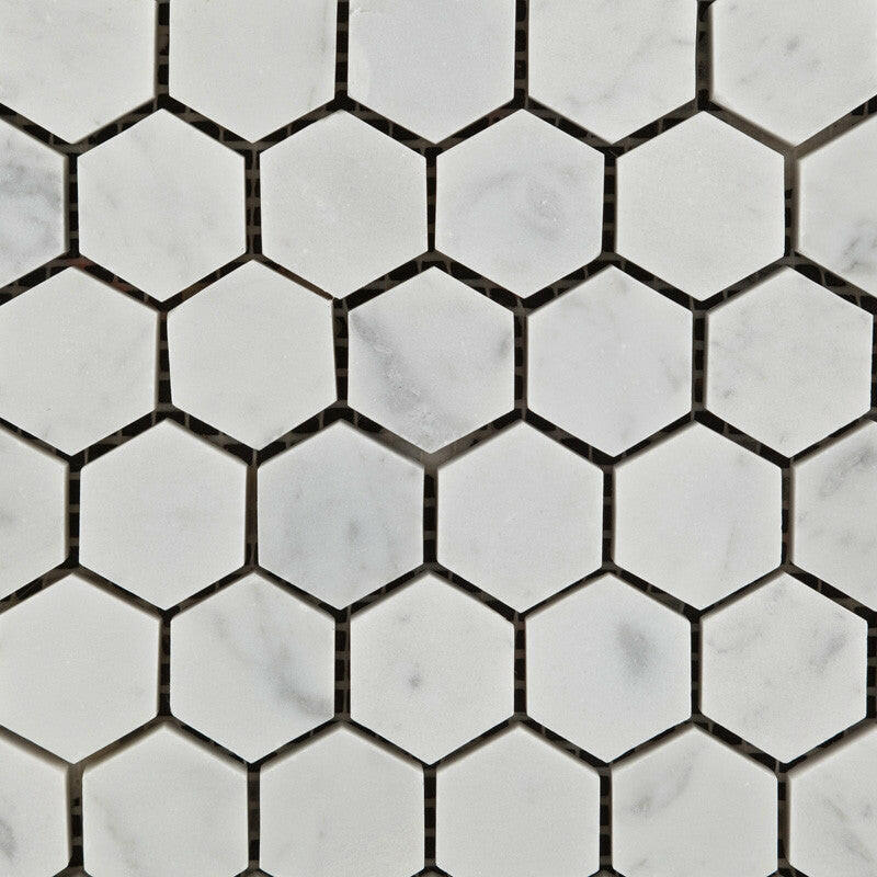 Carrara White Marble Honed 1" Mini Hexagon Mosaic Tile-Marble Mosaic-American Tile Depot