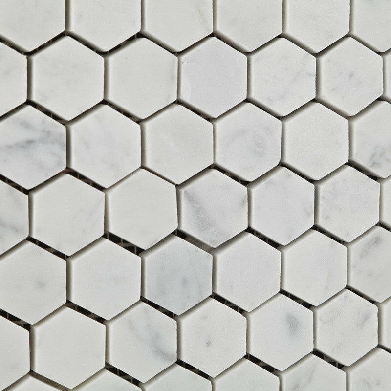 Carrara White Marble Honed 1" Mini Hexagon Mosaic Tile-Marble Mosaic-American Tile Depot