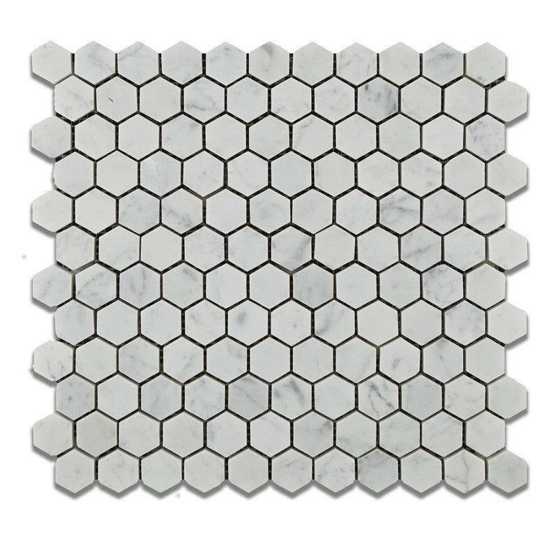 Carrara White Marble Honed 1" Mini Hexagon Mosaic Tile-Marble Mosaic-American Tile Depot