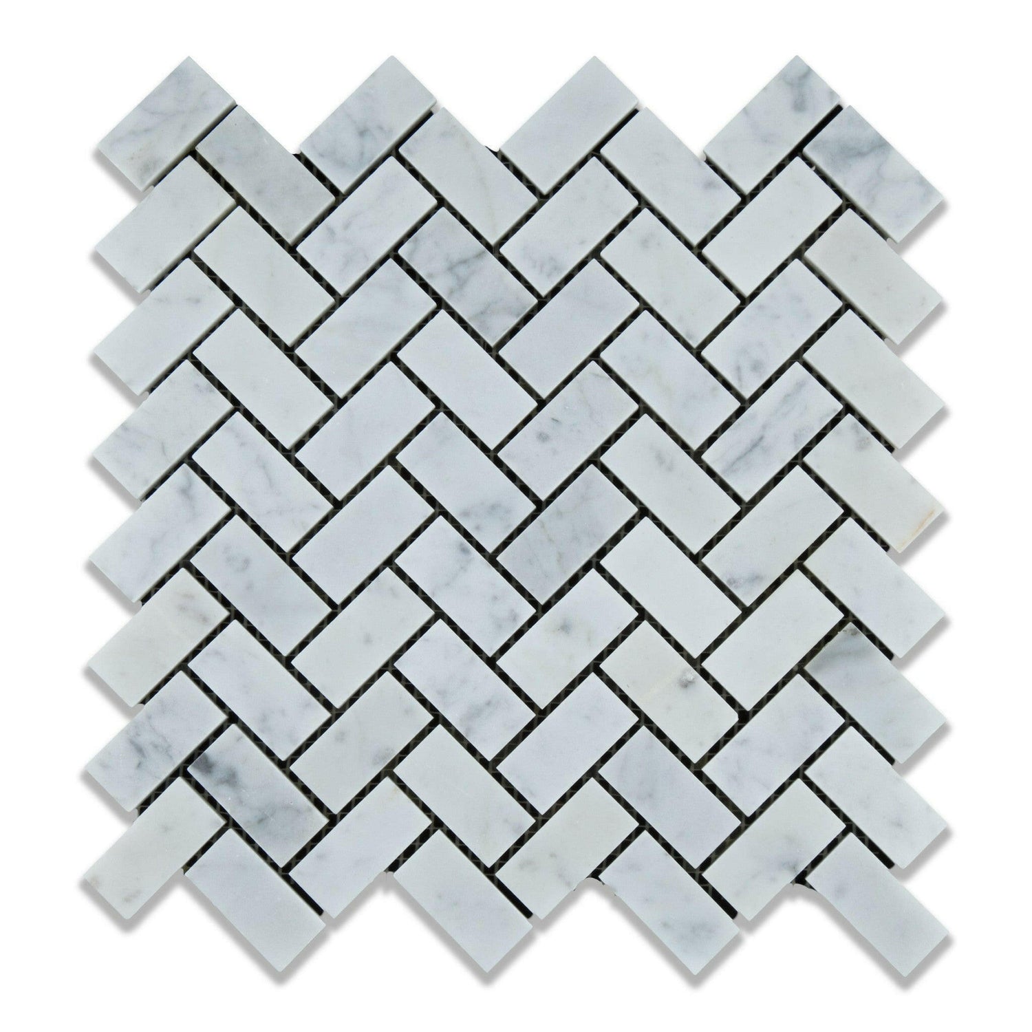 Carrara White Marble Honed 1 x 2 Herringbone Mosaic Tile-Marble Mosaic-American Tile Depot