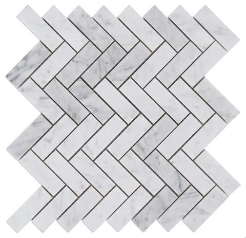 Carrara White Marble Honed 1 x 3 Herringbone Mosaic Tile-Marble Mosaic-American Tile Depot