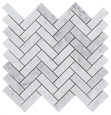 Carrara White Marble Honed 1 x 3 Herringbone Mosaic Tile-Marble Mosaic-American Tile Depot