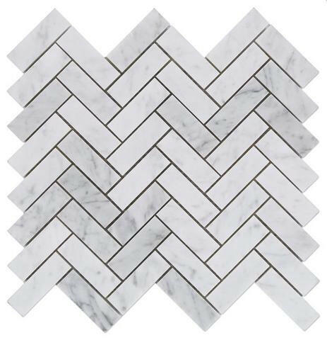 Carrara White Marble Honed 1 x 3 Herringbone Mosaic Tile-Marble Mosaic-American Tile Depot