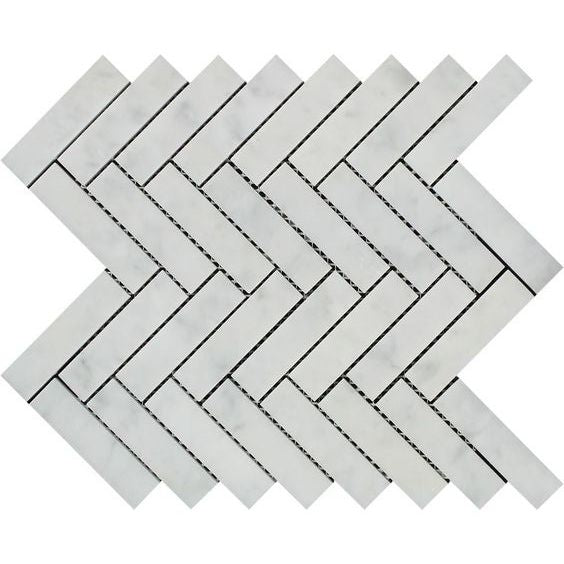 Carrara White Marble Honed 1 x 4 Herringbone Mosaic Tile-Marble Mosaic-American Tile Depot