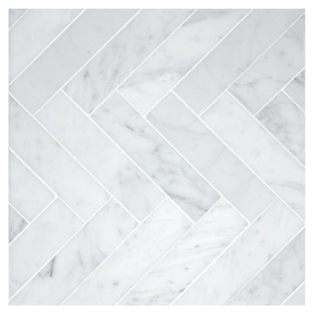 Carrara White Marble Honed 1.25 x 6 Herringbone Mosaic Tile-Marble Mosaic-American Tile Depot