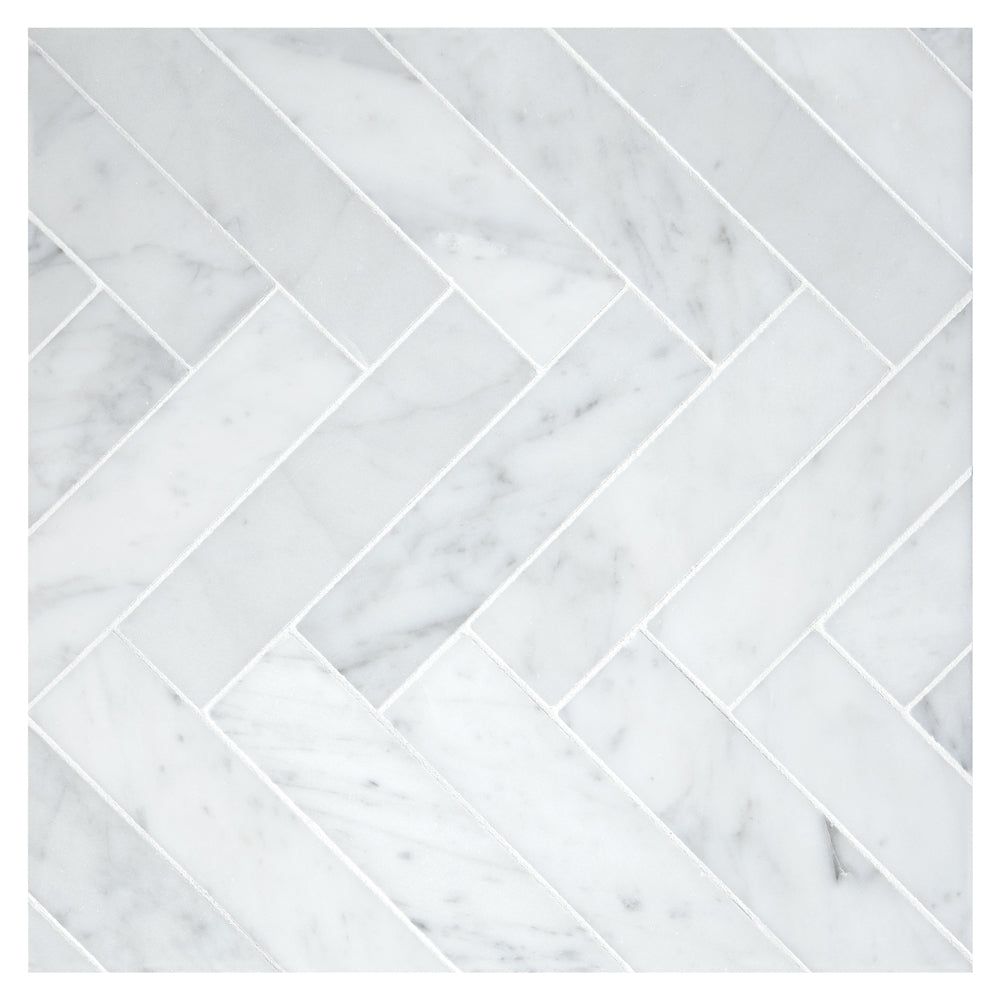 Carrara White Marble Honed 1.25 x 6 Herringbone Mosaic Tile-Marble Mosaic-American Tile Depot