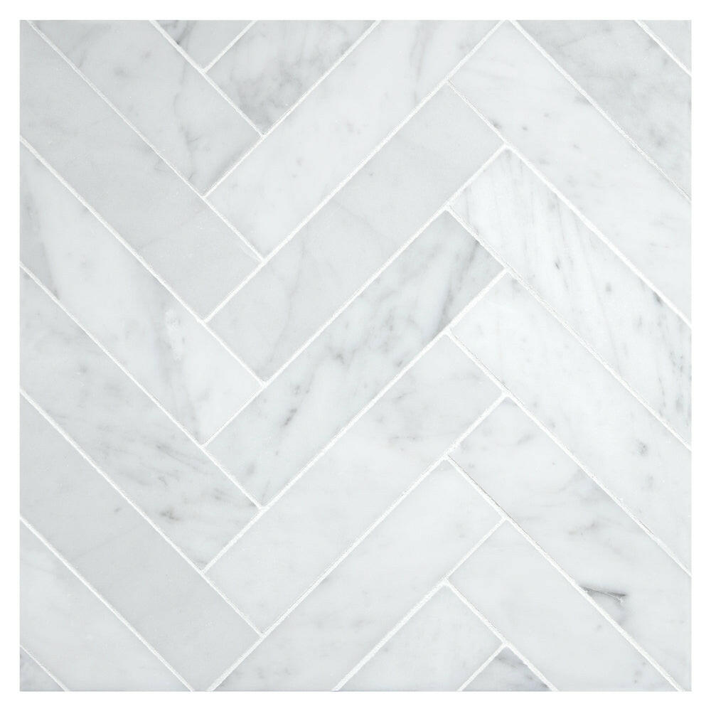 Carrara White Marble Honed 1.25 x 6 Herringbone Mosaic Tile-Marble Mosaic-American Tile Depot