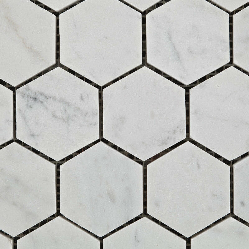 Carrara White Marble Honed 2" Hexagon Mosaic Tile-Marble Mosaic-American Tile Depot