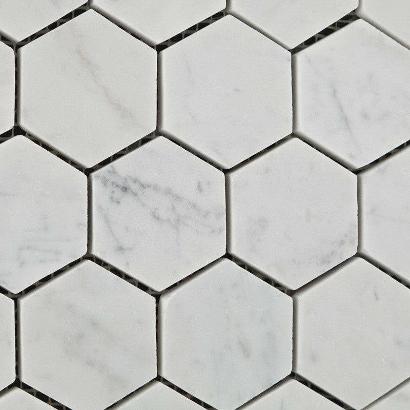 Carrara White Marble Honed 2" Hexagon Mosaic Tile-Marble Mosaic-American Tile Depot