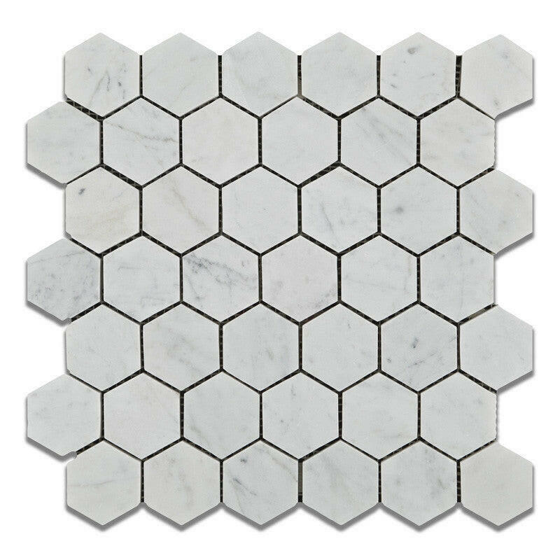 Carrara White Marble Honed 2" Hexagon Mosaic Tile-Marble Mosaic-American Tile Depot