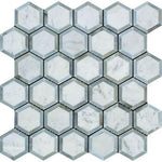 Carrara White Marble Honed 2" Vortex Hexagon Mosaic Tile w / Blue Gray-Marble Mosaic-American Tile Depot