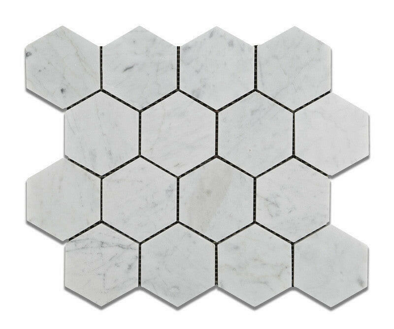 Carrara White Marble Honed 3" Hexagon Mosaic Tile-Marble Mosaic-American Tile Depot