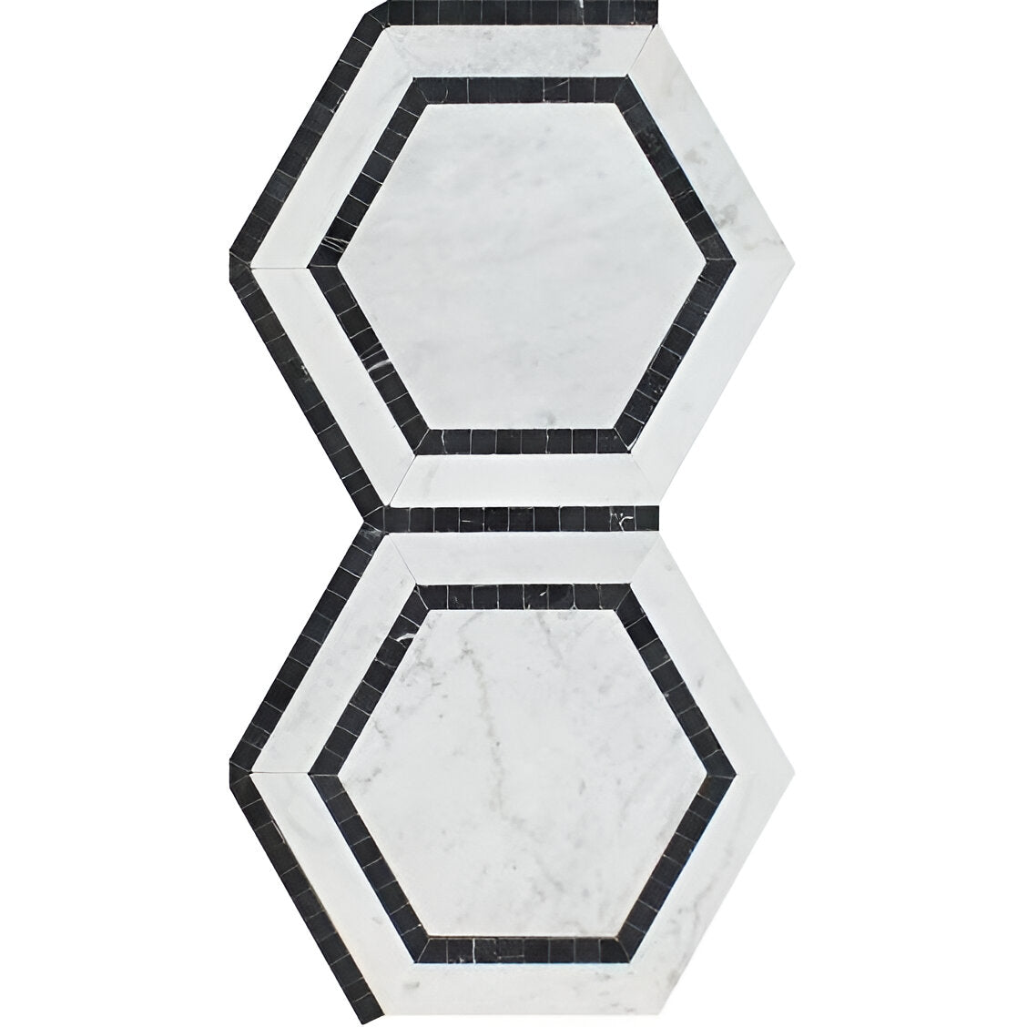 Carrara White Marble Honed 5" Hexagon Combination Mosaic Tile w / Black-Marble Mosaic-American Tile Depot