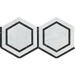 Carrara White Marble Honed 5" Hexagon Combination Mosaic Tile w / Black-Marble Mosaic-American Tile Depot