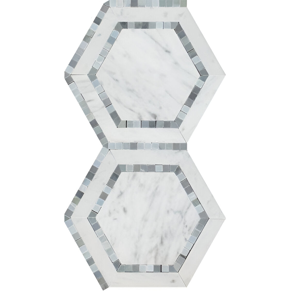 Carrara White Marble Honed 5" Hexagon Combination MosaicTile w / Blue-Gray-Marble Mosaic-American Tile Depot