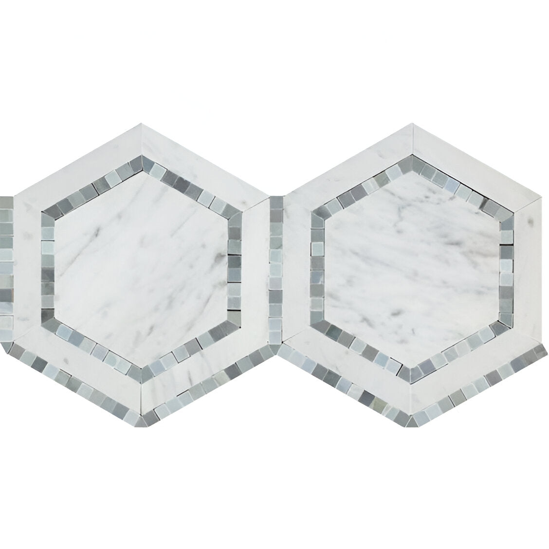 Carrara White Marble Honed 5" Hexagon Combination MosaicTile w / Blue-Gray-Marble Mosaic-American Tile Depot