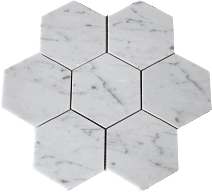 Carrara White Marble Honed 5" Large Hexagon Mosaic Tile-Marble Mosaic-American Tile Depot