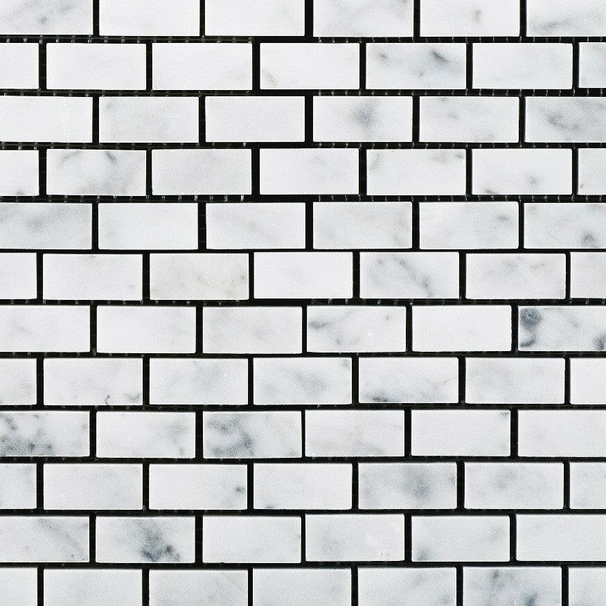 Carrara White Marble Honed Baby Brick Mosaic Tile-Marble Mosaic-American Tile Depot