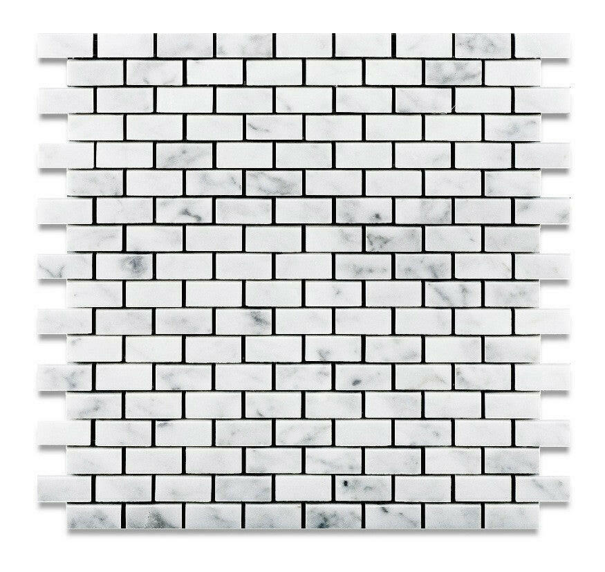 Carrara White Marble Honed Baby Brick Mosaic Tile-Marble Mosaic-American Tile Depot