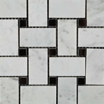 Carrara White Marble Honed Basketweave Mosaic Tile w/ Black Dots-Marble Mosaic-American Tile Depot