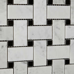 Carrara White Marble Honed Basketweave Mosaic Tile w/ Black Dots-Marble Mosaic-American Tile Depot