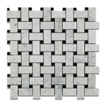 Carrara White Marble Honed Basketweave Mosaic Tile w/ Black Dots-Marble Mosaic-American Tile Depot