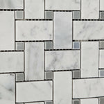 Carrara White Marble Honed Basketweave Mosaic Tile w/ Blue-Gray Dots-Marble Mosaic-American Tile Depot