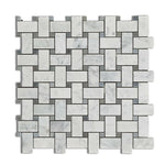 Carrara White Marble Honed Basketweave Mosaic Tile w/ Blue-Gray Dots-Marble Mosaic-American Tile Depot