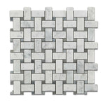 Carrara White Marble Honed Basketweave Mosaic Tile w/ Blue-Gray Dots-Marble Mosaic-American Tile Depot