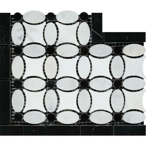 Carrara White Marble Honed Florida Flower Border Corner w/Black Dots-Marble Border-American Tile Depot