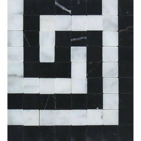 Carrara White Marble Honed Greek Key Border Corner w / Black Dots-Marble Border-American Tile Depot