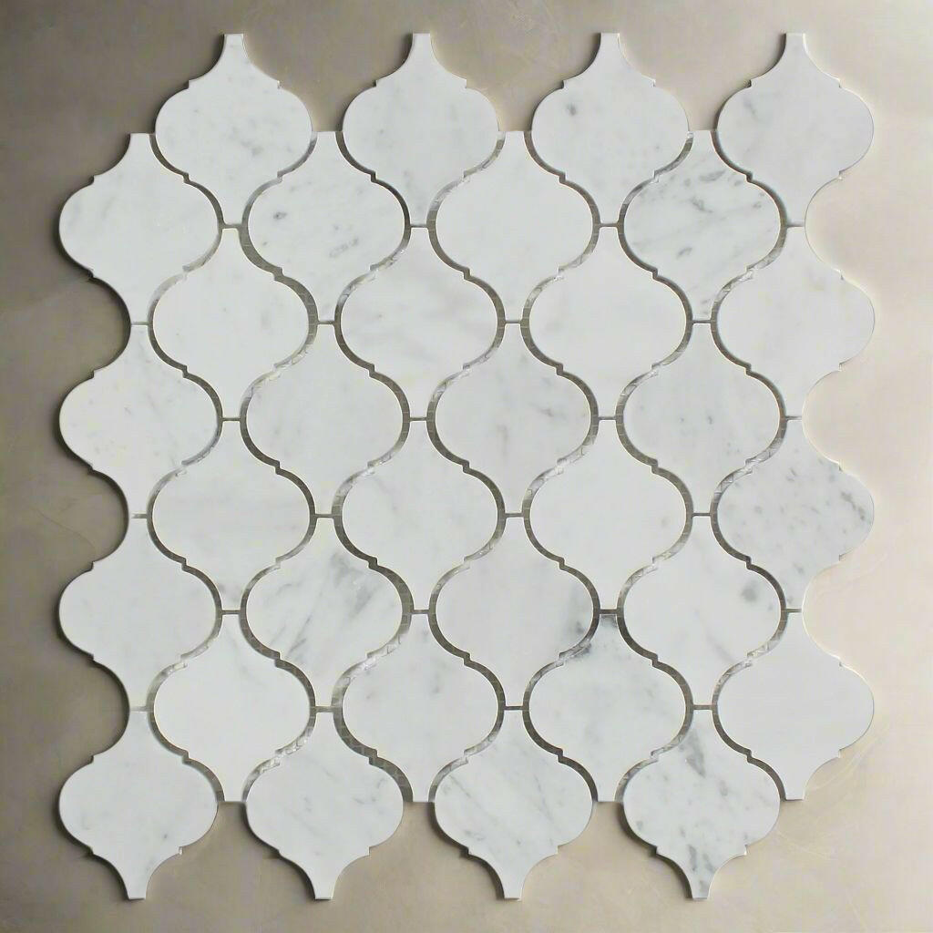 Carrara White Marble Honed Lantern Arabesque Mosaic Tile-Marble Mosaic-American Tile Depot