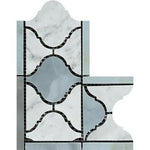 Carrara White Marble Honed Lantern Border Corner w / Blue Gray Dots-Marble Border-American Tile Depot