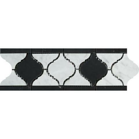 Carrara White Marble Honed Lantern Border w / Black Dots-Marble Border-American Tile Depot