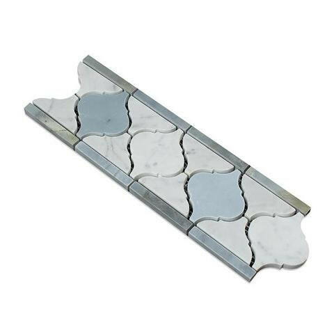 Carrara White Marble Honed Lantern Border w / Blue Gray Dots-Marble Border-American Tile Depot