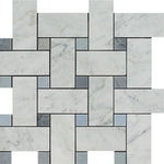 Carrara White Marble Honed Large Basketweave Mosaic Tile w/ Blue-Gray Dots-Marble Mosaic-American Tile Depot