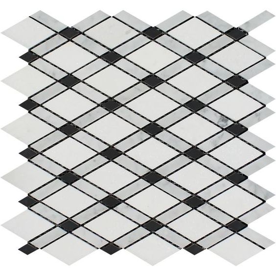 Carrara White Marble Honed Lattice Mosaic Tile w / Black Dots-Marble Mosaic-American Tile Depot